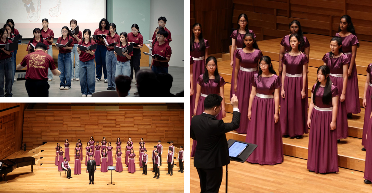 Bowen Chorale performing on stage at Singapore Youth Festival Arts Presentation 2023.